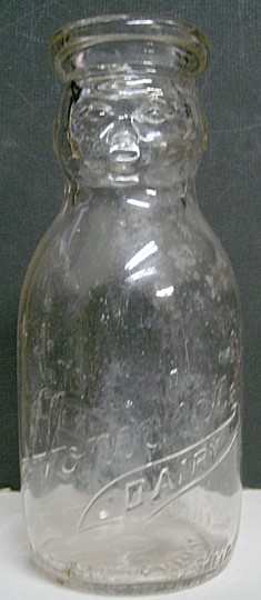   Honickers Dairy Baby Face Pint Embossed Milk Bottle   St. Clair, PA